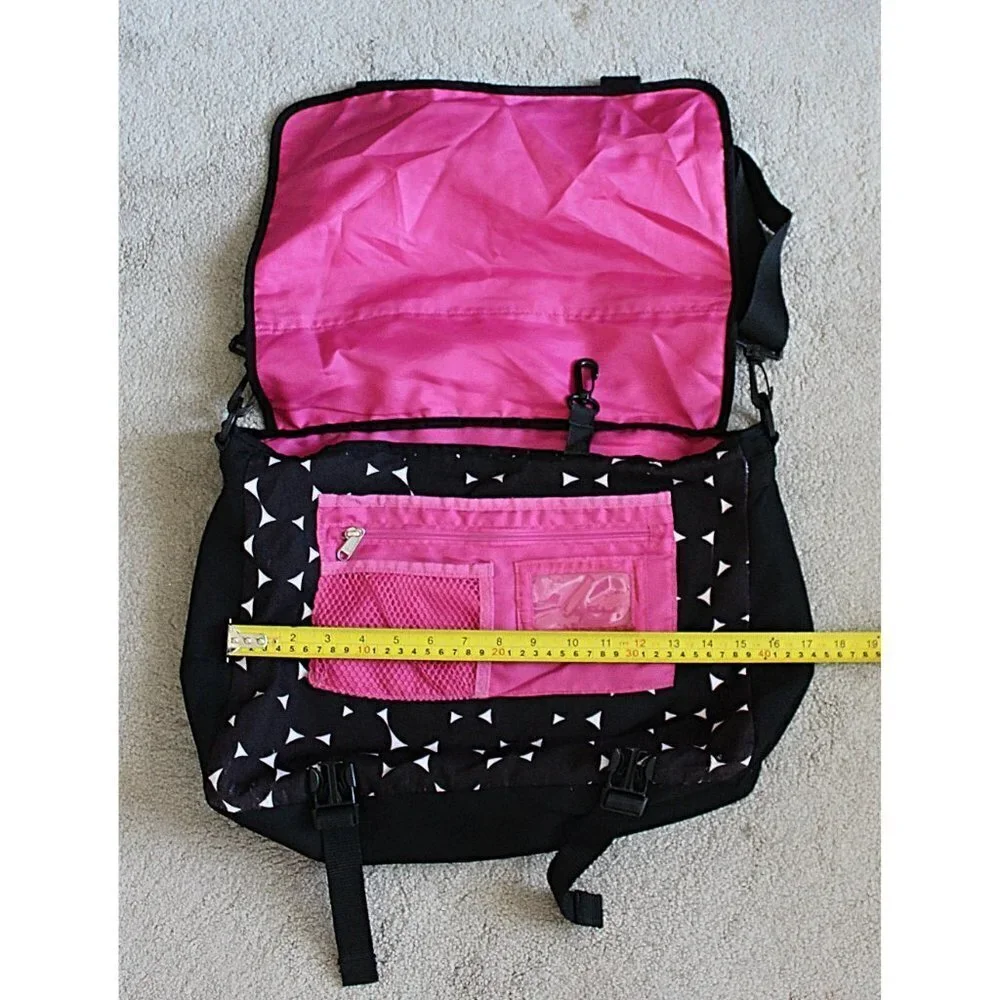 PBTeen - Pottery Barn Pack It Mod Dot Messenger Bag, Black + Pink